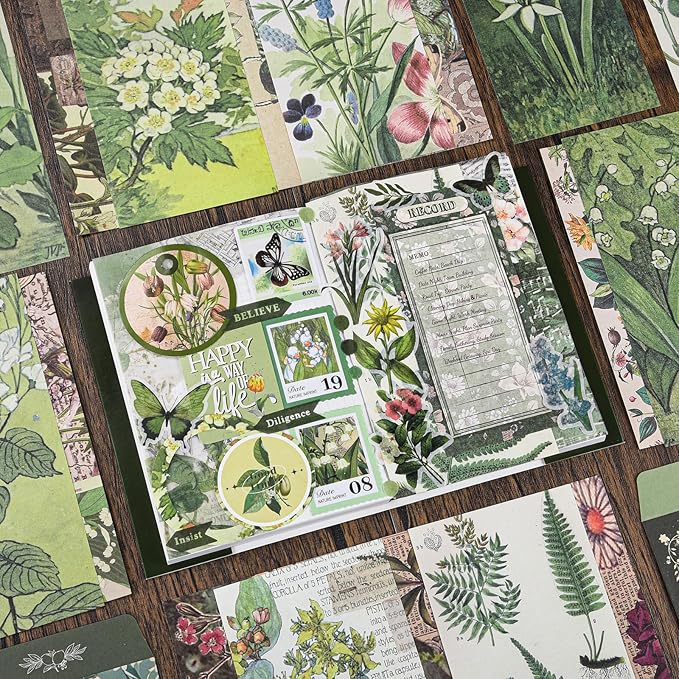 Scrapbook Supplies Kit, Vintage Junk journaling Supplies, Scrapbooking Kit with Aesthetic Stickers, Stationary Set, Bullet Journaling Kit, Ephemera Collage Craft Supplies Gift for Adults Women Starter