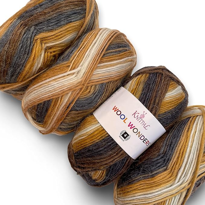 Wool Wonders Yarn for Crocheting, 4-Pack (640Yds / 400G), Free Patterns - Wool Yarn for Knitting - Aran/Heavy #4 Medium Worsted Weight - Navy Hazelnut
