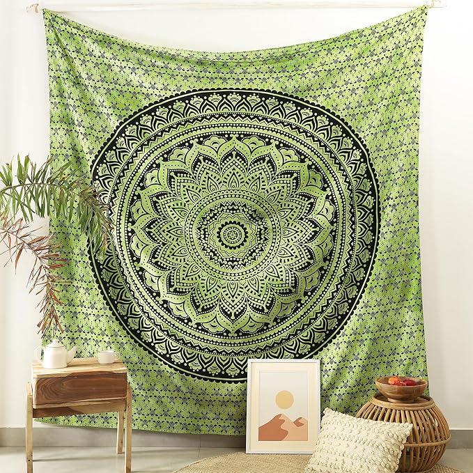 popular handicrafts queen mandala hippie tie dye psychedelic ombre tapestry wall hanging - indian maditation gypsy bohemian hippy dorm room decor green 81x88 inch