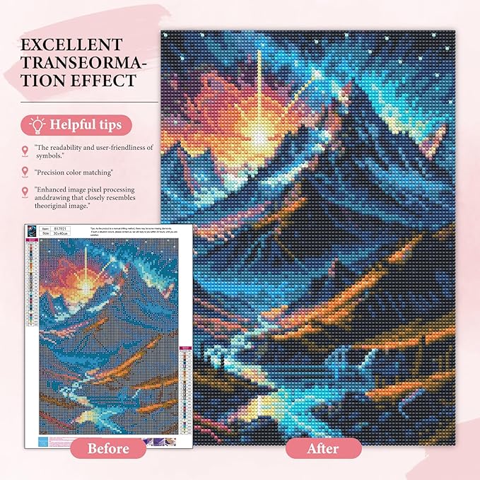 Yezavesu Mountain Diamond Art Kits for Adults, Landscape Diamond Painting Kit for Beginners, 5D DIY Round Full Drill Painting with Gem Art Craft Kits for Home Wall Decor 12x16 Inch