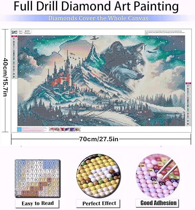 Meothan 5D Extra Large Diamond Art Kits for Adults - Wolf Diamond Painting Kits for Adults Beginners, DIY Large Size Diamond Gem Art Dots Painting Kits for Home Walls Decor Gifts 27.6x16inch
