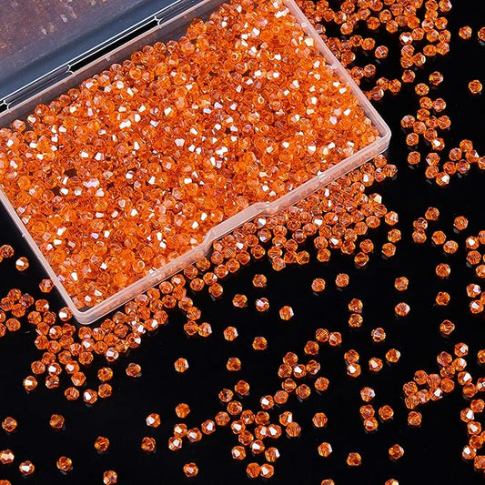 laopottbeads 1200pcs 3mm bicone crystal glass beads for jewelry making, sparkling mini beads for suncatchers, diy bracelets & craft projects (orange)