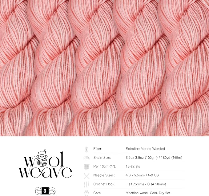 Superwash Merino Wool Yarn for Knitting & Crocheting - Premium Hand Dyed Light Pink Yarn, 100gr, 240 Yards, Dk Weight - Luxurious, Soft & Durable