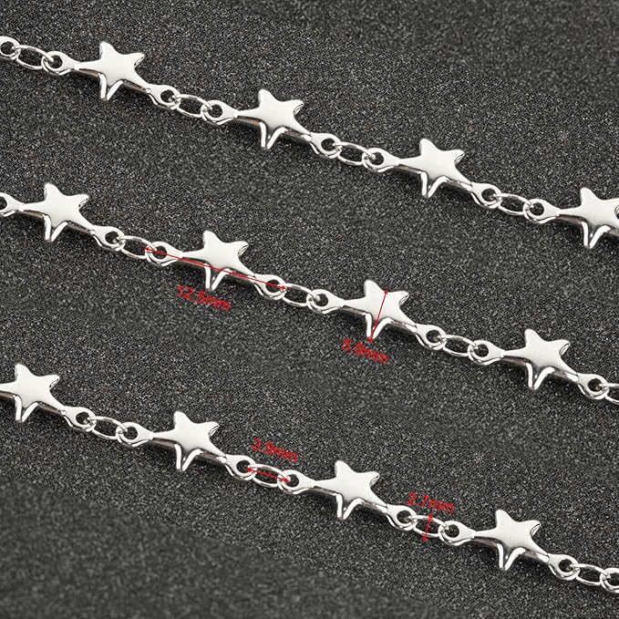 UMAOKANG 16.4 Feet Star Chains for Jewelry Making Stainless Steel Jewelry Chains Bulk with Jump Rings and Lobster Clasps