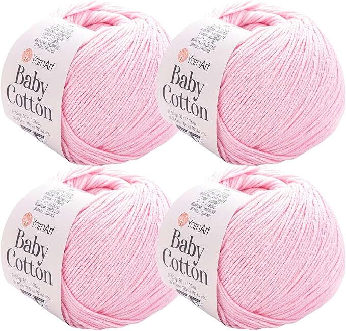 YarnArt Baby Cotton Yarn 4-Pack – Soft Knitting Yarn for Baby & Summer, 50% Cotton 50% Acrylic, 1.76 Oz Each, 180.44 Yds/Skein – Ideal for Amigurumi & Crochet Projects (410)