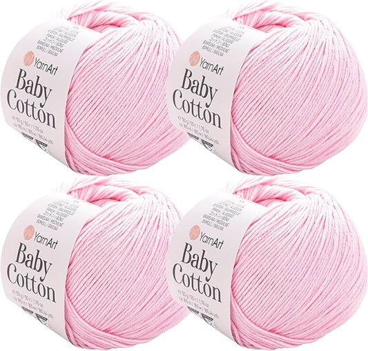 YarnArt Baby Cotton Yarn 4-Pack – Soft Knitting Yarn for Baby & Summer, 50% Cotton 50% Acrylic, 1.76 Oz Each, 180.44 Yds/Skein – Ideal for Amigurumi & Crochet Projects (410)