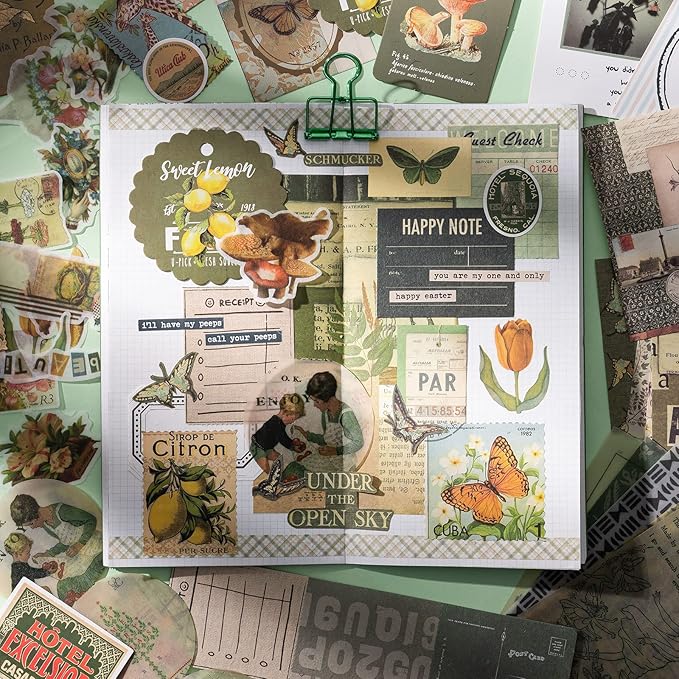 YagCu Aesthetic Scrapbook Kit, Junk Journal Scrapbooking Supplies, Vintage Journaling Set Bullet Journals Material, Large Collection for Women Adults Beginners, Arts Craft Ephemera
