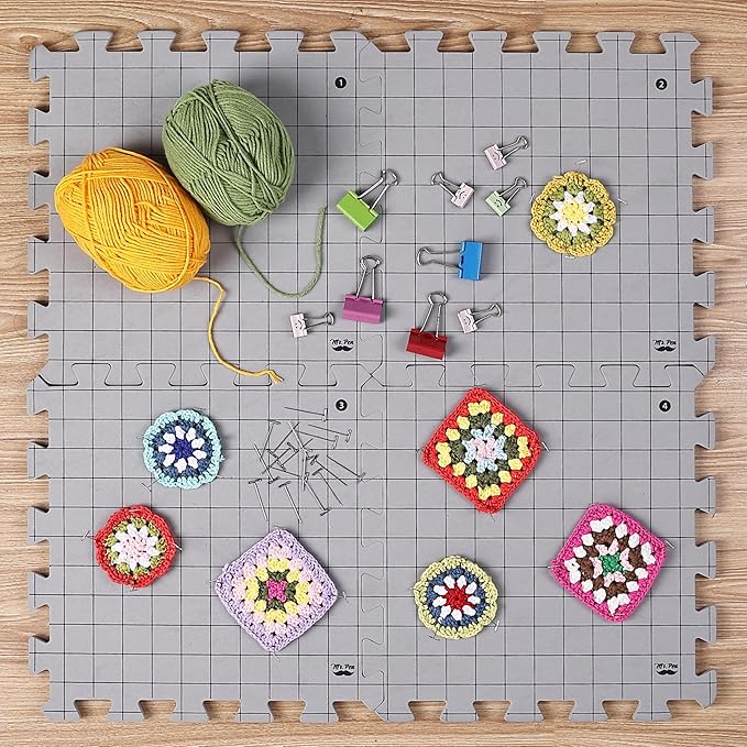 Mr. Pen- Interlocking Blocking Mats, 12”x12”, 4 Pack, Blocking Mats for Knitting & Crochet Projects with 50 T-Pins, Knitting Blocking Mats and Pins, Crochet Blocking Board for Crocheting