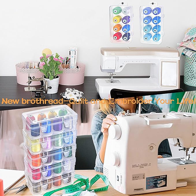 New brothread - 20 Options - 8 Snap Spools of 1000m Each Polyester Embroidery Machine Thread with Clear Plastic Storage Box for Embroidery & Quilting - Different Brown