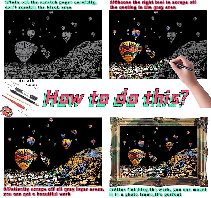 Scratch Art for Adults-City Landmarks Scratch Painting Paper Craft Kit (8 Sheets A4)|DIY Foil Engraving Art Set|Stress Relief Gift for Travel Lovers,Craft Lovers,Home Decor(America/Europe)