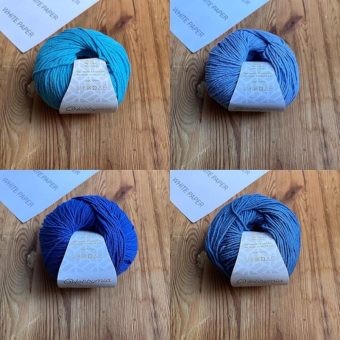 Cotton Yarn Kit - 4 Multicolor Balls Soft Sport Weight Yarn for Crochet & Amigurumi - 50g / 175yds Each & 10 Stitch Markers (H09 - Ocean/Blue)