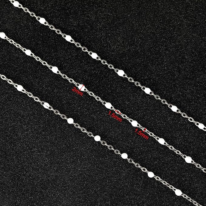 UMAOKANG 10 Meters Stainless Steel Jewelry Chains Bulk White Enamel Bead Necklace Bracelet Chain for Jewelry Making Jewelry Findings