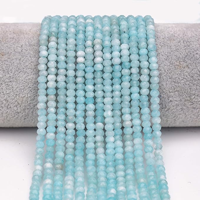 2 Strands Colored Lake Blue Jade Beads for Jewerly Making, 3 * 4mm Faceted Rondelle Gemstone Crystal Beads for DIY Bracelet Necklace Crafts