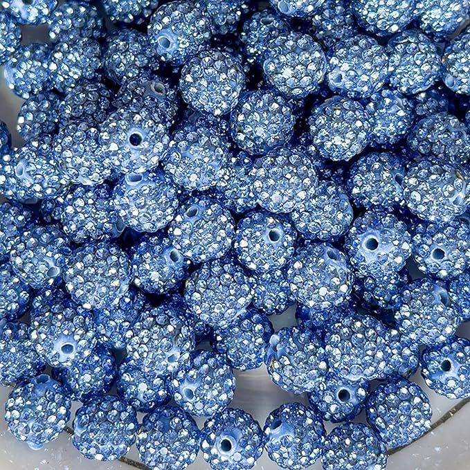 100 pcs 10mm Rhinestone Beads for Jewelry Making, Blue Shiny Round Disco Ball Beads, Bulk Polymer Clay Rhinestone Bead Crystal Diamond Bead for Bracelet Necklace Earring Crafting