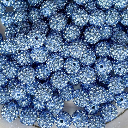 100 pcs 10mm Rhinestone Beads for Jewelry Making, Blue Shiny Round Disco Ball Beads, Bulk Polymer Clay Rhinestone Bead Crystal Diamond Bead for Bracelet Necklace Earring Crafting