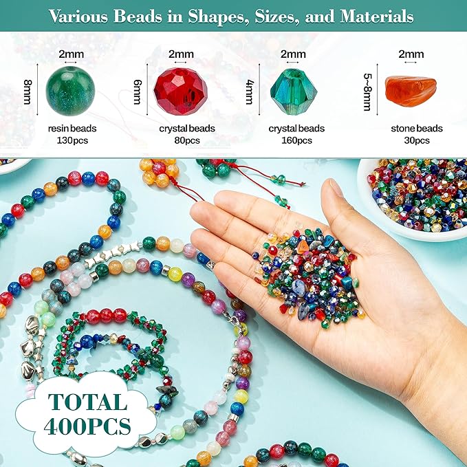 HSZCTUY Glass Beads for Jewelry Making, Assorted Beads for Bracelet Making Kit, Including Round Beads, Rondelle Beads, Facted Crystal Bicone Beads, Chip Stone Beads, Jewelry Beads for DIY Accessories