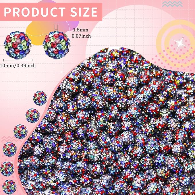200 Pcs 10mm Rhinestone Beads for Jewelry Making, Black Color Shiny Round Shamballa Disco Baseball Necklace Beads Sparkle Crystal Clay Pave Rhinestones Bead for DIY Bracelet Earring Making Supplies