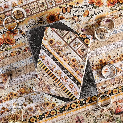 Washi Tape Set 20 Rolls - Vintage Bee Floral Butterfly Botanical Washi Tape Kit, Cute Retro Decorative Tapes for Scrapbooking Supplies,Junk Journal, Bullet Journaling, DIY Art Crafts, Gift Wrapping