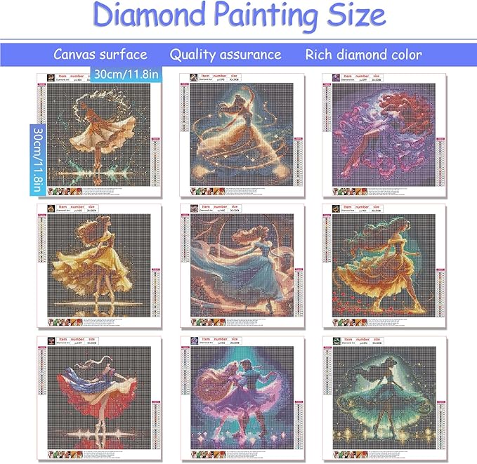 KEYRANKE 9 Pack Diamond Painting Kits for Adults 5D DIY Princess Diamond Art Kit Paint with Round Full Drill Diamonds for Beginners Gem Paintings Art for Home Wall Decor Gifts(12X12 Inch)