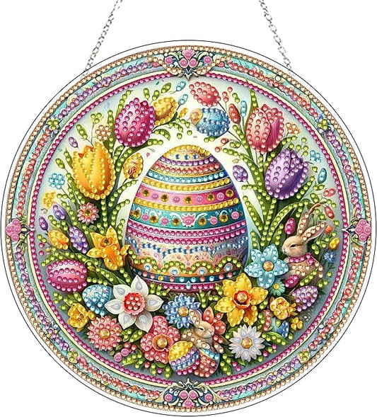 DIY Acrylic Diamond Art Painting Wreath Kits Special Shaped Rhinestone 5D Diamond Art Window Pendants Home Garden Wall Hanging Kits Hanging Ornament (Easter Egg)