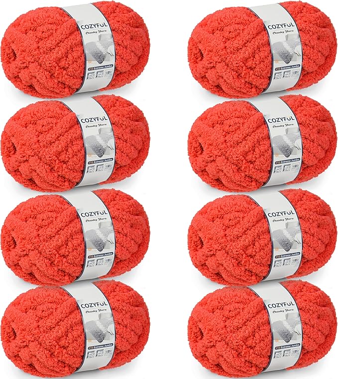 Chunky Yarn for Hand Knitting - #10 Chunky Chenille Yarn, Jumbo Big Thick Chunky Yarns for Crocheting, Super Bulky Chunky Knit Blanket Yarns, 8 Skein (25 yds 8 oz Each Skein), Solar Orange