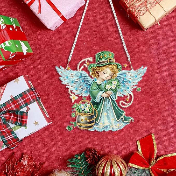 BAWKENTON St.Patricks Day Hanging Diamonds Art kit for Adult, DIY Diamonds Painting Art Kit, 9.45x8.32in Acrylic Diamonds Painting Board Kit Ornament, Special Crystal Diamond Hanging Ornament