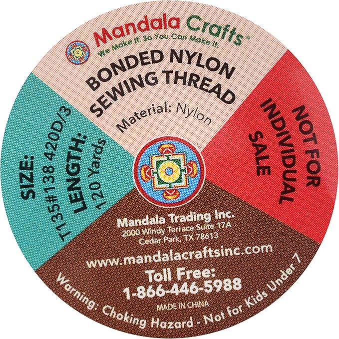 Mandala Crafts Size 138 420D T135 Bonded Nylon Thread - 12 Vibrant Colors 1440 YDs Tex 135 Heavy Duty Sewing Threads for Leather, Jeans, Weaving, Outdoor Marine Upholstery