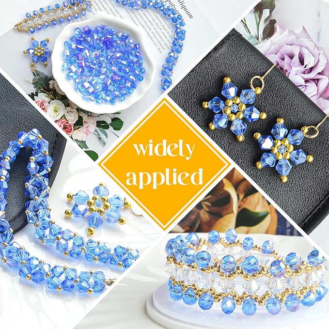 1500 Pcs Crystal Glass Beads for Jewelry Making – 12 Styles Bicone, Rondelle, Cube, Teardrop & 3mm Spacer Beads, DIY Bracelet Necklace Earring Craft Kit with Organizer Box(Blue)
