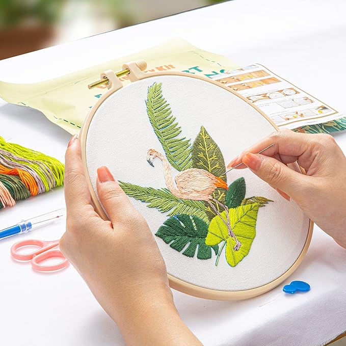 lx lermx embroidery kits for beginners, adult starter cross stitch kit needlepoint complete diy kit with unique patterns, hoop, colorful threads, tools, step by step instructions & video tutorial