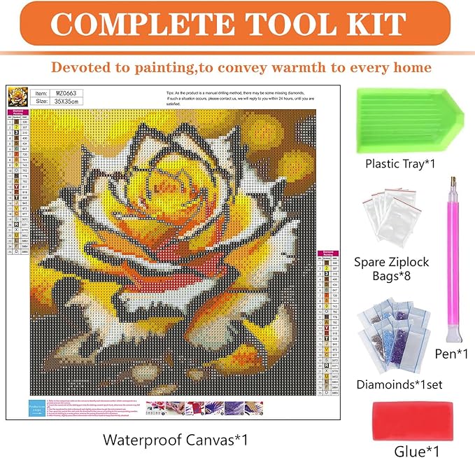 igoodom Diamond Art Kits for Adults, Flower Diamond Painting Kit, Full Drill Round Yellow Flower Diamond Art Kits, DIY Gem Art and Crafts for Home Wall Decor Gift 14x14inch