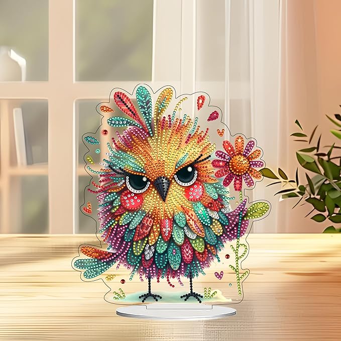 JJFox DIY Tabletop Diamond Art Painting Kit，Double Sided Desktop Ornament Special Shaped Rhinestone Desk Placement Ornament，Home Stand Up Gem Painting Craft Kit，Gift (Bird)
