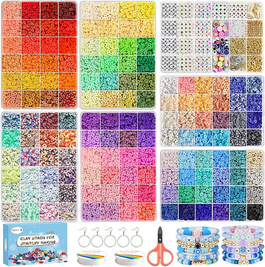 Redtwo 23000 Pcs Clay Beads Bracelet Making Kit, 144 Colors 7 Boxes Flat Polymer Heishi Beads Set for Friendship Jewelry Making with Pendant Charms Crafts Gifts for Girls Ages 6-12 Kids Adults