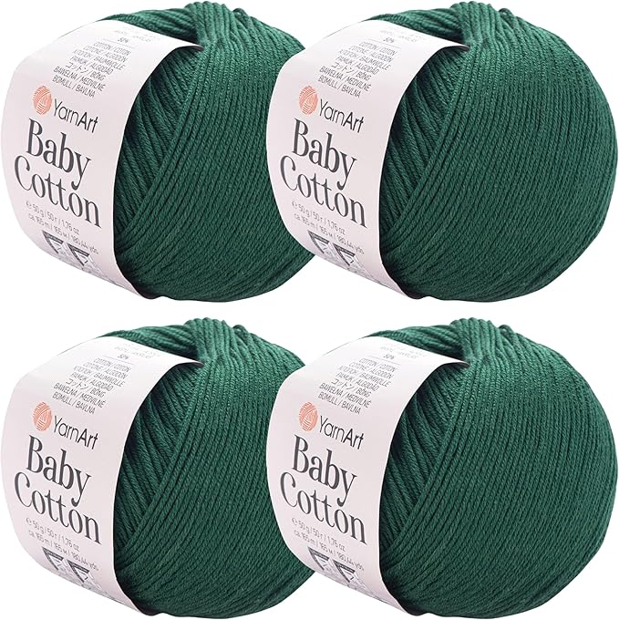 YarnArt Baby Cotton Yarn 4-Pack – Soft Knitting Yarn for Baby & Summer, 50% Cotton 50% Acrylic, 1.76 Oz Each, 180.44 Yds/Skein – Ideal for Amigurumi & Crochet Projects (444)