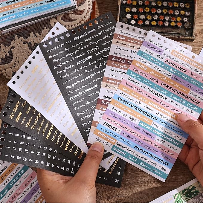 3000+ Pcs Word Stickers for Journaling, 50 Sheets Quote Sticker Gold Foil Art Scrapbook Stickers for Junk Journal, Inspiring Positive Small Talk Scrapbooking Supplies DIY Gift for Women Teen Girls