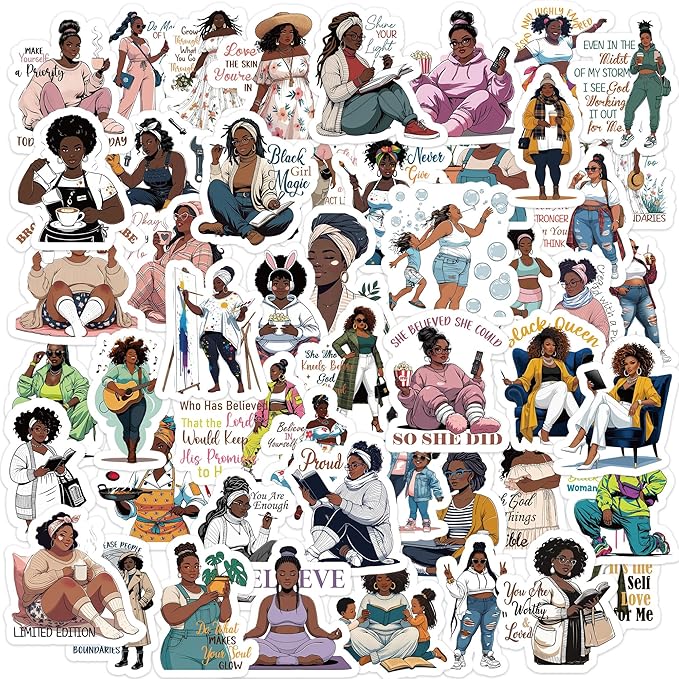 100 Pcs Black Girl Magic Stickers, Inspirational Affirmation Sticker for Women, Vision Board Supplies for Black Women, Planner and Journal Decals for DIY Scrapbook and Laptop Decor