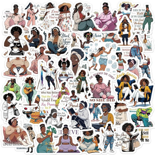 100 Pcs Black Girl Magic Stickers, Inspirational Affirmation Sticker for Women, Vision Board Supplies for Black Women, Planner and Journal Decals for DIY Scrapbook and Laptop Decor