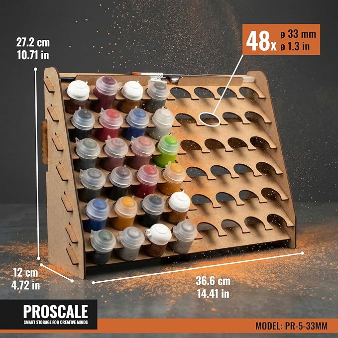 Wall Paint Rack Organizer for Miniatures & Modeling, Vertical Paint Stand with 33mm Pot Holes + Top Brush/Tool Holder, Compatible with Citadel (33mm)