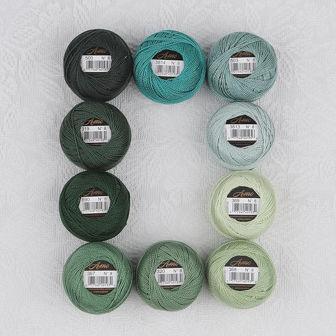 Size 8 Double Mercerized Egyptian Long Staple Cotton Pearl Thread Ball 5 Grams Rainbow Color Embroidery Thread 10 Colors per Box for Crochet Hardanger Cross Stitch Hand Embroidery (Set S)