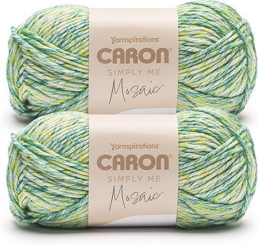 Caron Simply Me Mosaic Seabreeze Yarn - 2 Pack of 140g/5oz - 62% Acrylic, 20% Nylon, 18% Wool - #5 Bulky - 173 Yards - Knitting/Crochet