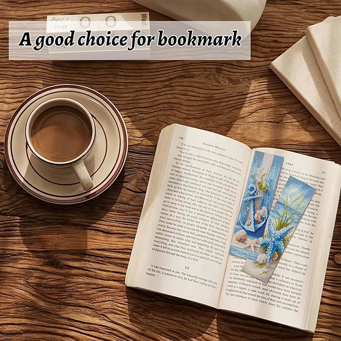 NEGEKFKX 6 Pcs Beach Cross Stitch Bookmark Kit for Adult Beginners,Flowers Cross Stitch Kits 14 CT DIY Crossstitch Kits Adult Stamped Bookmark Embroidery Bookmarks Kit