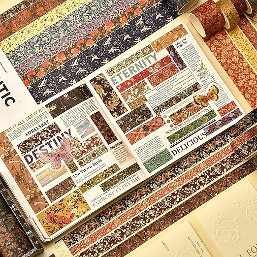12 Rolls Chinoiserie Washi Tape Set Chinese Arts Adhesive Tapes Geometric Garden Decorative Masking Tape Sets for Craft, Kids, Scrapbook, DIY, Gift Wrapping (Moon Over The Borderlands)