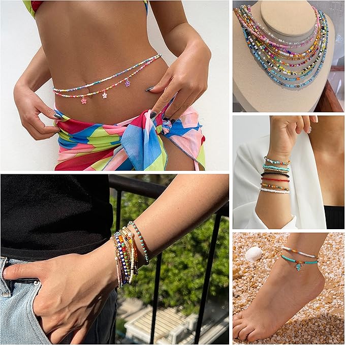 8600 pcs 4mm 6/0 48 Colors Glass Seed Beads, Charms Bracelet Jewelry Making Beads Kit Gifts Small Craft Glass Beads with Beading Elastic String for Bracelets Earrings Necklaces Making（48 Colors）