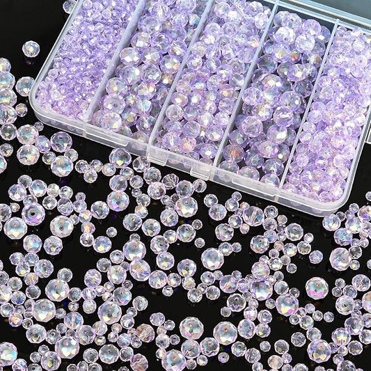 laopottbeads 800pcs 4/6/8/10mm crystal glass beads for jewelry making beads for bracelets necklace pendants making supplies(light purple)