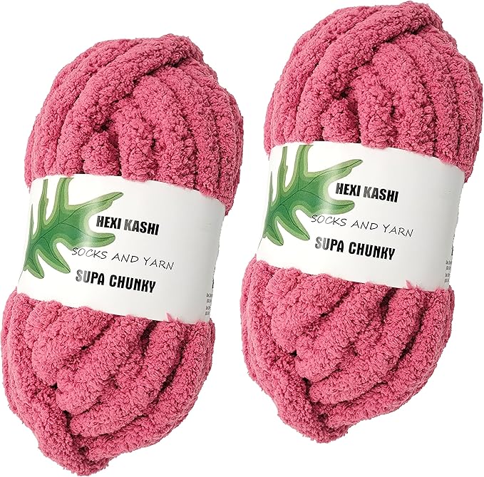 DDL&HEXI 2 Park Super Chenille Chunky Yarn,Blanket Making Kit,Jumbo Knitting Yarn 2x8oz 226g per Bag (Pink)