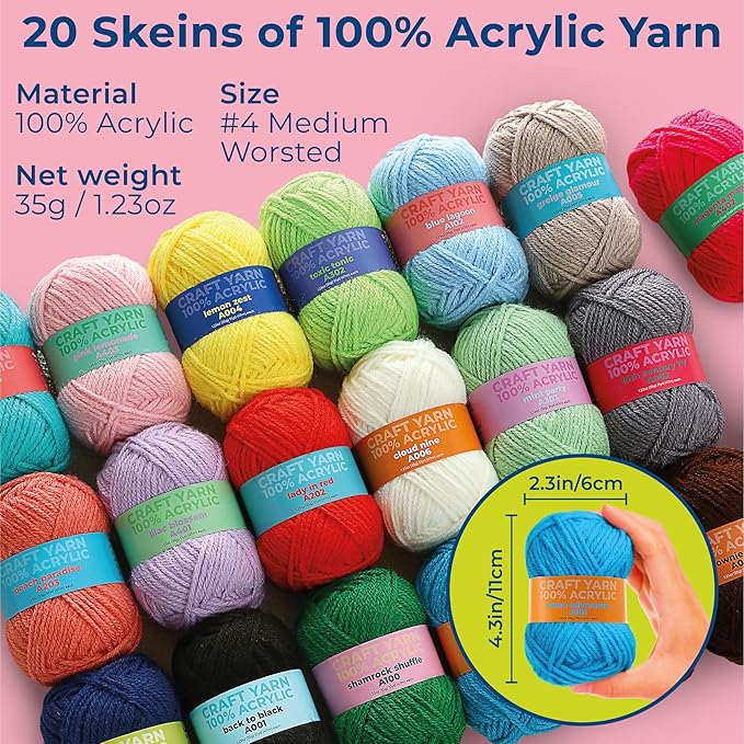 Craftwiz Learn to Crochet Kit for Beginners Adults – Complete Beginner Set with 20 Yarn Skeins, 9 Hooks, Organizer Bag & Book – Perfect Crochet Starter Kit for Adults & Teens