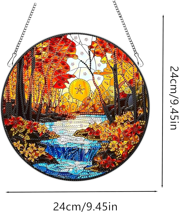 hyzsj DIY Hanging Diamond Art Pendant Painting Kit Landscape River Forest, Special Crystal Gem Craft Painting Kit Ornament 9.4x9.4inch