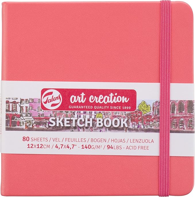 royal talens japan t9314-314m 441874 art creation sketchbook, drawing notebook, 4.7 x 4.7 inches (12 x 12 cm), coral red