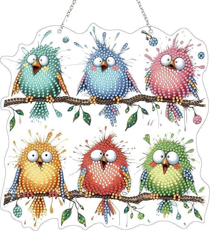 5D Diamond Art Hanging Kit for Adult,Special Shaped Rhinestone,Double Sided DIY Acrylic Diamond Art Painting Window Pendants Home Garden Wall Hanging Kits Hanging Ornament (Bird)