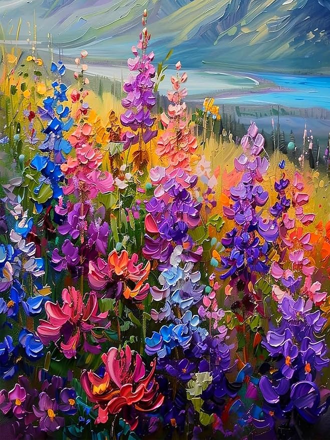 ijbnhd Wild Flowers Diamond Art Kits for Adults, Wild Flowers Diamond Painting Kits for Adults, DIY Full Drill Gem Art Crystal Rhinestone for Wall Home Decor 12X16inch