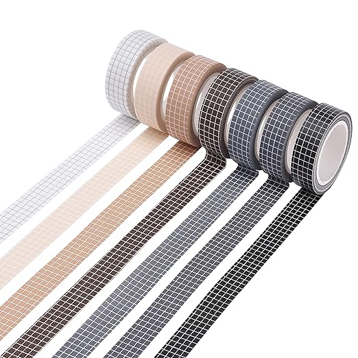 Mr. Pen- Grid Washi Tape Set, 7 Rolls, 0.6", Washi Tape for Journaling, Decorative Tape, Journaling Tape, Craft Tape, Scrapbooking Tape, Decorative Tape for Crafts, Decorative Craft Washi Masking Tape